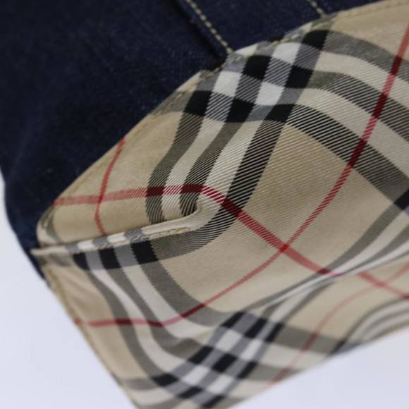 BURBERRY Nova Check Blue Label Hand Bag Denim Navy Beige Auth bs13210 - Picture 12 of 16